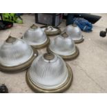 A GROUP OF 6 DECORATIVE DOMED LIGHT FITTINGS (ONE NO GLASS)