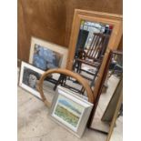 A QUANTITY OF FRAMED PRINTS, PICTURES AND MIRRORS