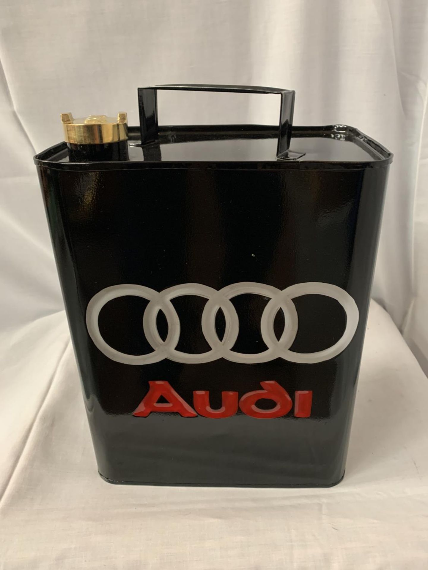 A BLACK METAL 'AUDI' FUEL CAN WITH A BRASS LID - Image 3 of 4