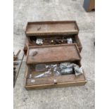 TWO VINTAGE WOODEN JOINER'S CHESTS CONTAINING VARIOUS TOOLS