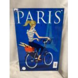 A METAL SIGN - PARIS - GIRL ON A BIKE