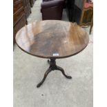 A GEORGE III MAHOGANY TRIPOD TABLE, 26" DIAMETER, ON TURNED AND KNURLED COLUMN