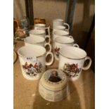 A COLLECTION OF HUNTING THEMED MUGS DEPICTING VARIOUS SCENES TOGETHER WITH FURTHER WEDGWOOD PAPER