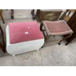 A LLOYD LOOM STYLE STOOL/OTTOMAN AND CABRIOLE LEG STOOL