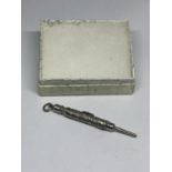 A WHITE METAL ORNATE PENCIL IN A PRESENTATION BOX