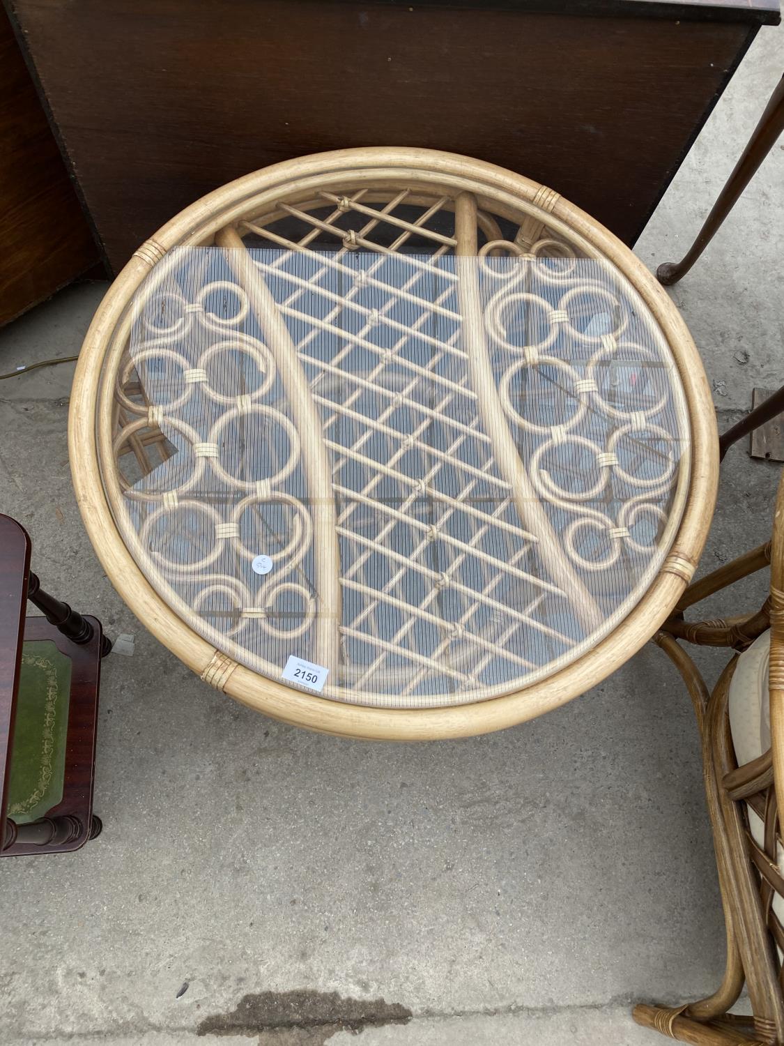 THREE BAMBOO AND WICKER CONSERVATORY CHAIRS AND CIRCULAR TABLE - Image 3 of 6