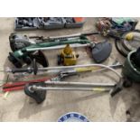 AN ASSORTMENT OF GARDEN TOOLS TO INCLUDE A TITAN PETROL STRIMMER, TWO LONG REACH HEDGE CUTTER