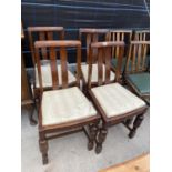 A SET OF FOUR EARLY 20TH CENTURY DINING CHAIRS WITH TURNED FRONT LEGS