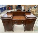A NINETEENTH CENTURY MAHOGANY SIDEBOARD ENCASING TWO DRAWERS AND TWO CUPBOARDS 71" WIDE