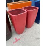 A PAIR OF RED FIBRE GLASS PLANTERS (H:80CM)