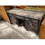 A VICTORIAN PINE DRESSER BASE ENCLOSING DRAWERS (CENTRAL DOOR MISSING), 58" WIDE