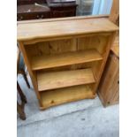 A MODERN PINE OPEN BOOKCASE, 33" WIDE