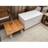 A MODERN LINEN CHEST AND PINE COFFEE TABLE
