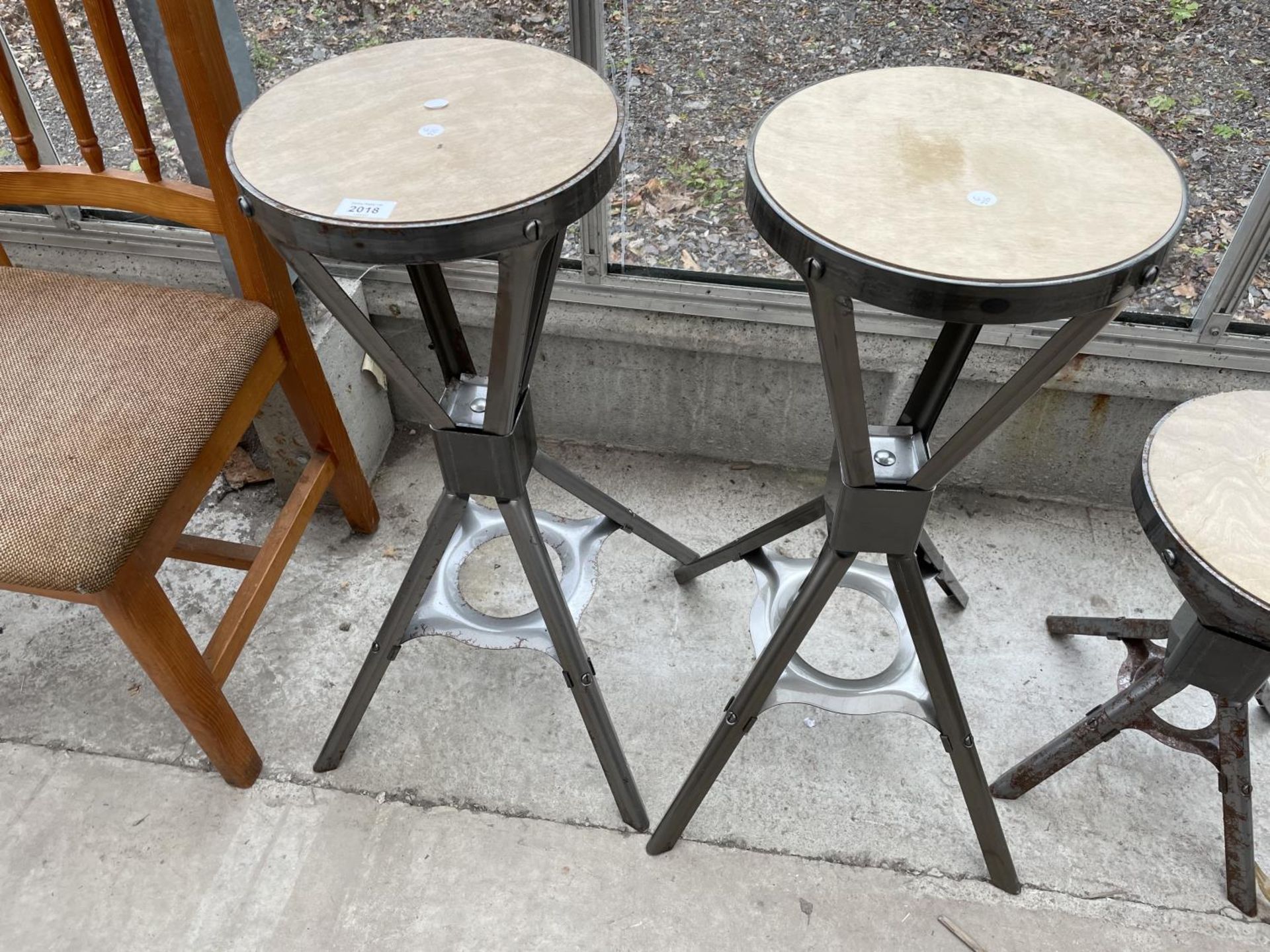 A PAIR OF INDUSTRIAL STYLE STOOLS, 30" TALL