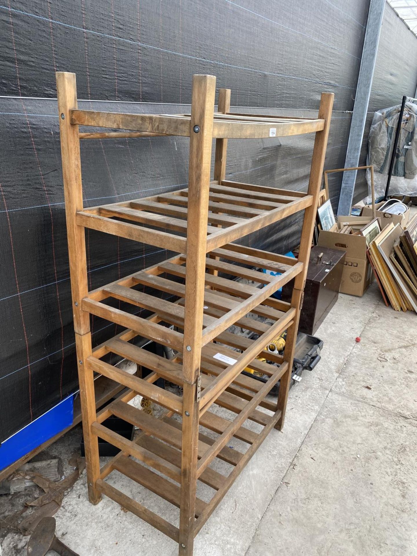 A PAIR OF WOODEN GREEN HOUSE RACKS - Image 2 of 2