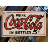 A METAL 'COCA COLA' SIGN - 35.5CM X 20.5CM