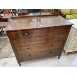 AN EARLY 20TH CENTURY OAK CHEST OF TWO SHORT AND THREE LONG DRAWERS, 42" WIDE