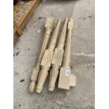 FOUR DECORATIVE WOODEN STAIRCASE SPINDLES