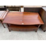 A MODERN HARDWOOD TWO TIER COFFEE TABLE ENCLOSING FOUR DRAWERS, 39X23"