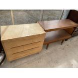 A 'LIDEN PRODUCT' CHEST OF THREE DRAWERS AND FOLD-OVER PATENT TROLLEY TABLE, 44" WIDE