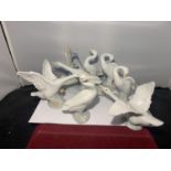 FIVE LLADRO ORNAMENTS TO INCLUDE FOUR SINGLE GEESE