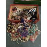 A BOX OF COSTUME JEWELLRY