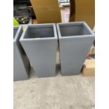 A PAIR OF SQUARE GREY FIBRE GLASS PLANTERS (H:70CM)