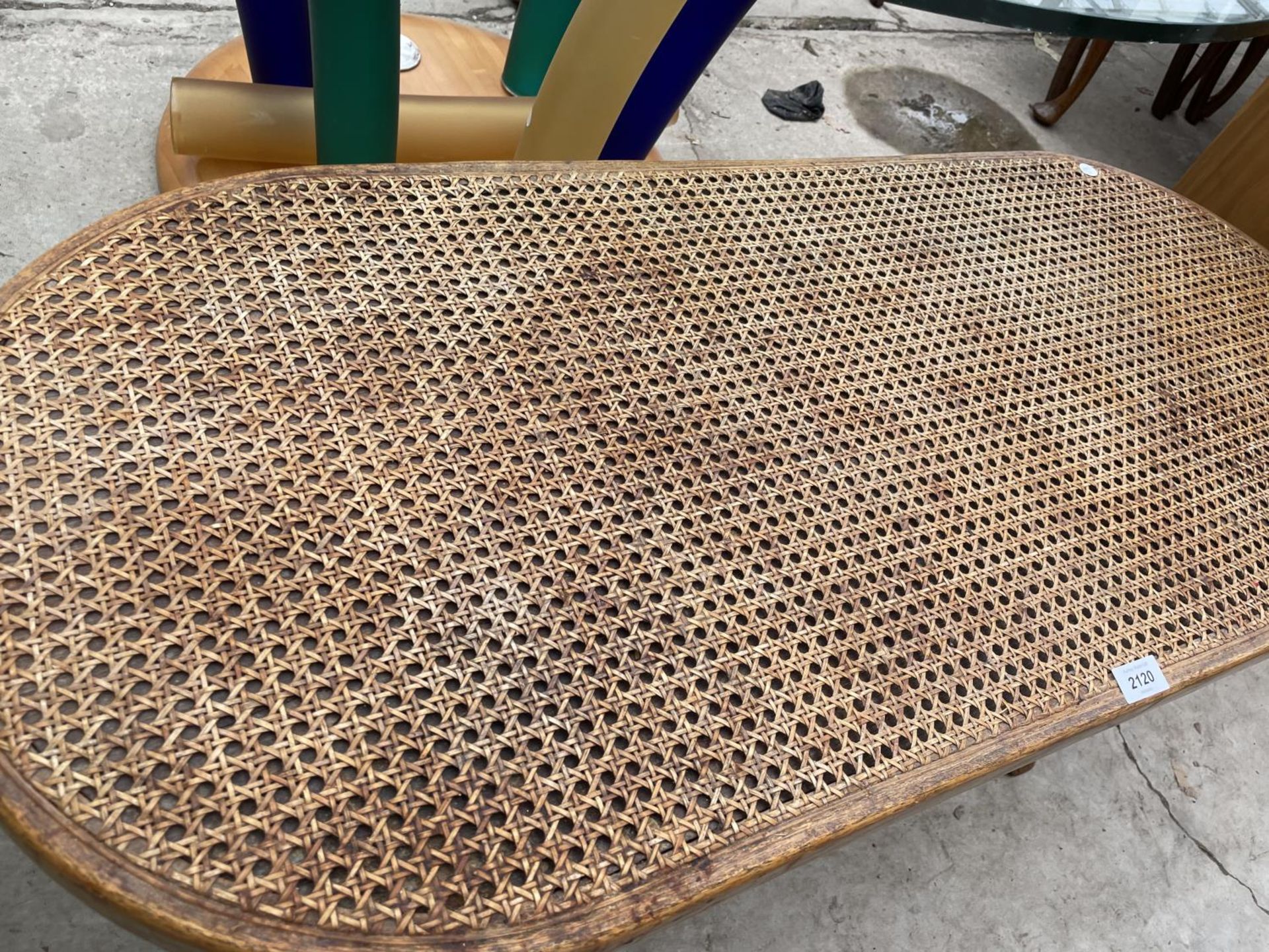 A MODERN COFFEE TABLE WITH SPLIT CANE TOP, ON BENTWOOD LEGS - Image 2 of 3