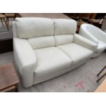 A MODERN SOFITALLA WHITE LEATHER TWO SEATER SETTEE