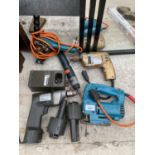AN ASSORTMENT OF HAND TOOLS TO INCLUDE A BLACK AND DECKER DRILL AND JIGSAW ETC