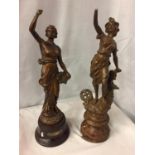 TWO SPELTER FIGURES OF LE PRINTEMPS AND L'JNDUSTRIE A/F