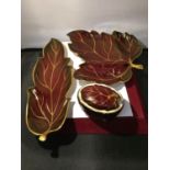 THREE PIECES OF CARLTONWARE TO INCLUDE TWO LEAF SHAPED DISHES AND A LIDDED POT