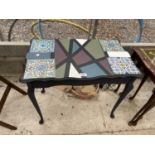 A MODERN PAINTED COFFEE TABLE WITH PAINTED AND TILE EFFECT TOP, 26" WIDE