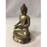 A SILVER PLATED ASIAN SITTING BUDDAH
