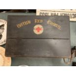 A PAINTED WOODEN BRITISH RED CROSS BOX