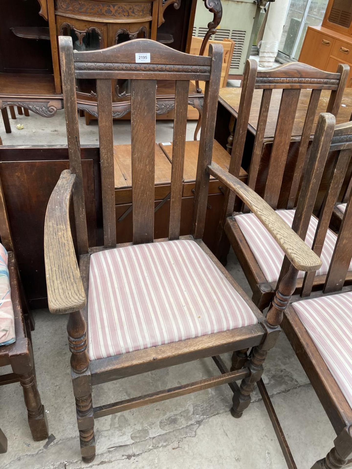 A SET OF SIX LATH BACK DINING CHAIRS, ONE BEING A CARVER - Image 2 of 5