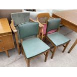 A PAIR OF MID 20TH CENTURY DINING CHAIRS AND TWO ELBOW CHAIRS