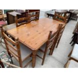 A MODERN PINE KITCHEN TABLE AND SIX CHAIRS, 60X30"