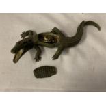 A FRANZ BERGMAN STYLE COLD PAINTED BRONZE CROCODILE WITH A REMOVABLE AND A CURLED UP LADY INSIDE