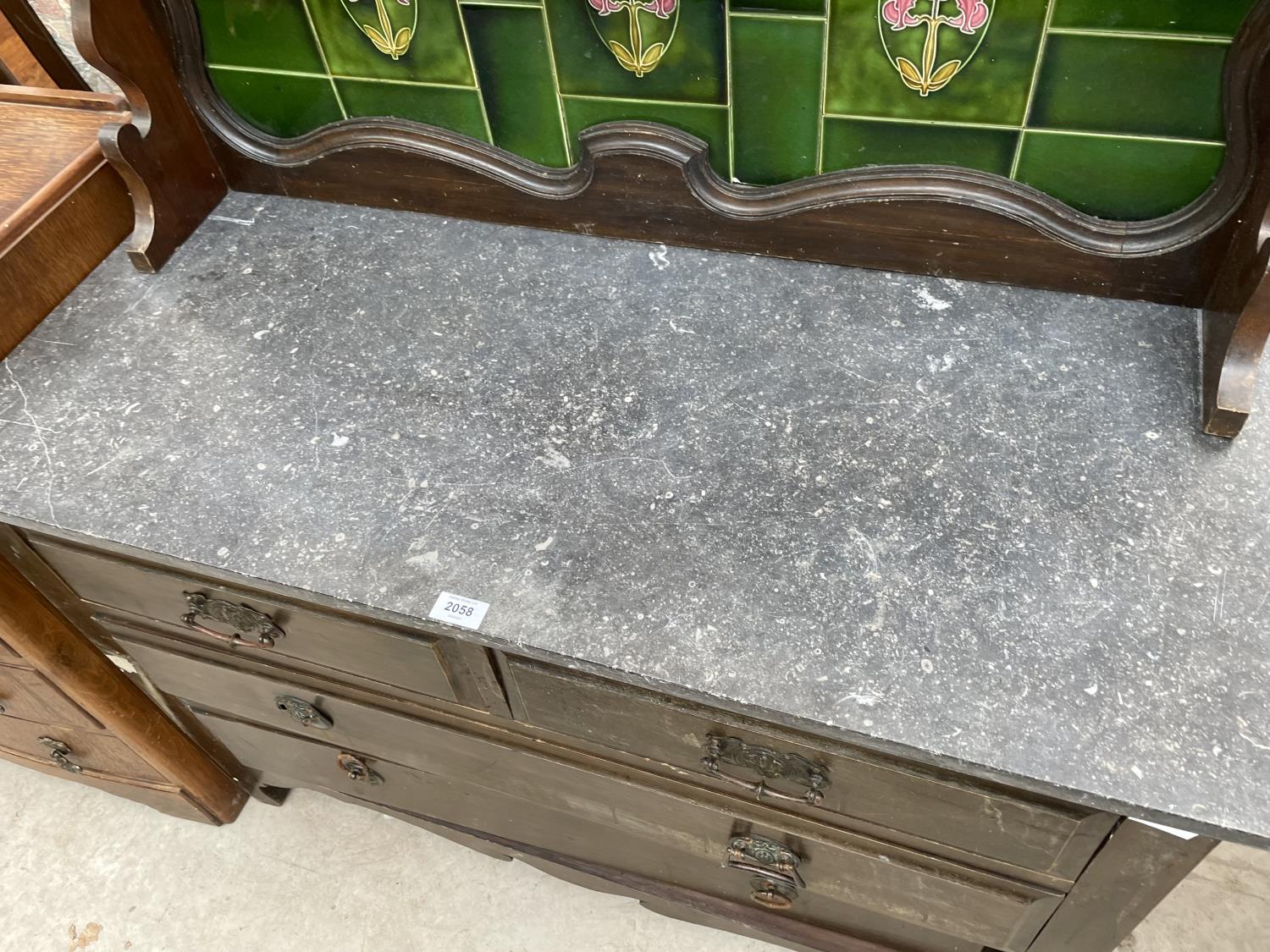A VICTORIAN SATINWOOD MARBLE TOP WASHSTAND WITH TILED AND MIRRORED BACK, 42" WIDE - Image 5 of 6