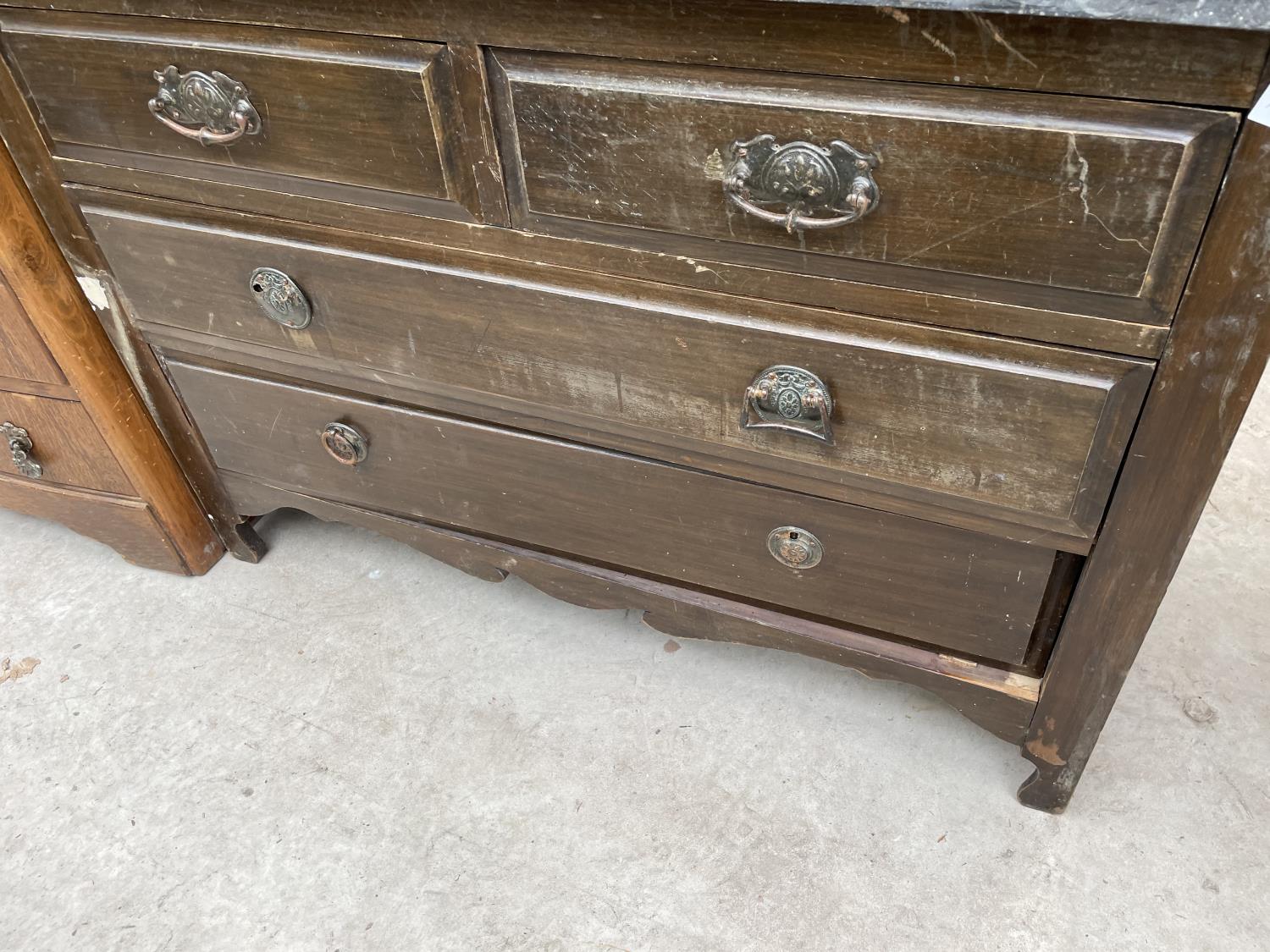 A VICTORIAN SATINWOOD MARBLE TOP WASHSTAND WITH TILED AND MIRRORED BACK, 42" WIDE - Image 6 of 6