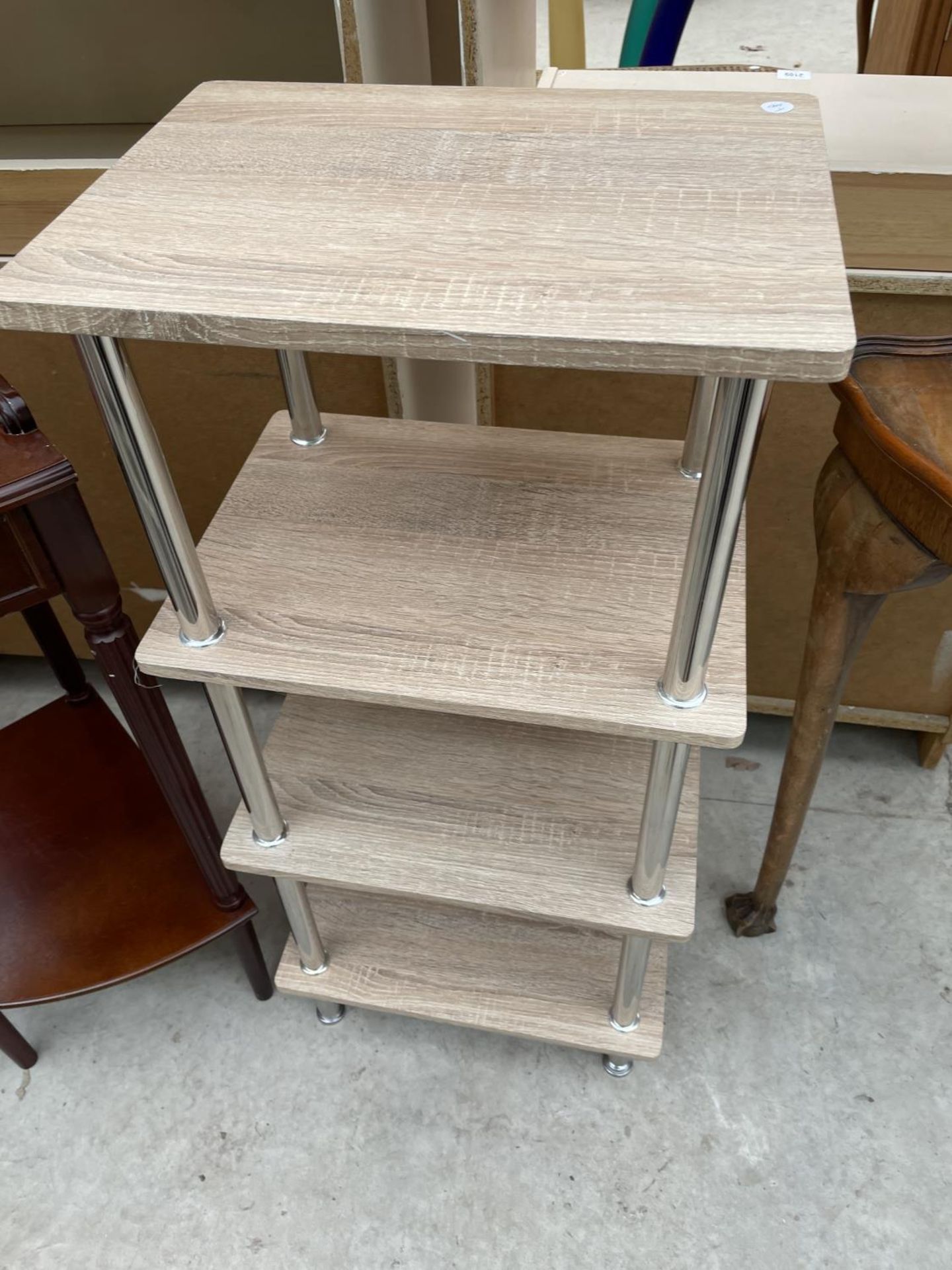 A MODERN CORNER STAND WITH TWO SHAM DRAWERS, FOUR TIER OPEN STAND - Image 5 of 5