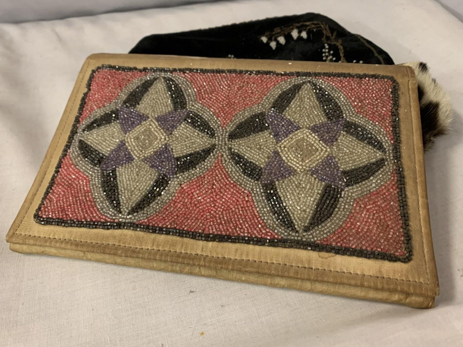 TWO BEADED CLUTCH BAGS AND A SMALL FUR COIN PURSE - Image 3 of 3