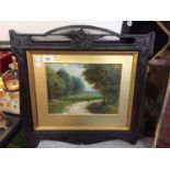 AN OIL ON BOARD PICTURE IN ARTS AND CRAFTS FRAME