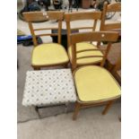 THREE MID 20TH CENTURY KITCHEN CHAIRS AND A STOOL