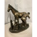 A FIGURE OF A BLACKSMITH SHOEING A HORSE H: 27.5CM