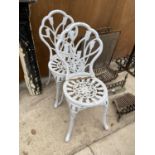 A PAIR OF CAST ALLOY BISTRO CHAIRS