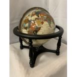 A WORLD GLOBE ON A STAND WITH SEMI PRECIOUS STONES AND AGATE