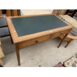 A MID 20TH CENTURY MAHOGANY OFFICE TABLE WITH TWO DRAWERS AND INSET TOP, 48X27"