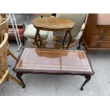 AN EDWARDIAN MAHOGANY TWO TIER CENTRE TABLE AND MODERN COFFEE TABLE